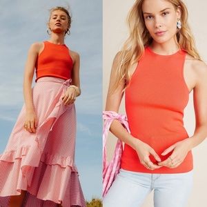 NWT Anthropologie Elodie Sweater Tank Top Neon Coral Women Small Red Sleeveless